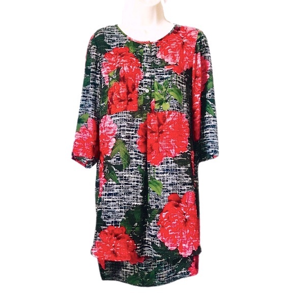 Fig & Flower Women’s Floral Print Hi-low Popover Tunic Small Longline Red Black - Picture 3 of 11